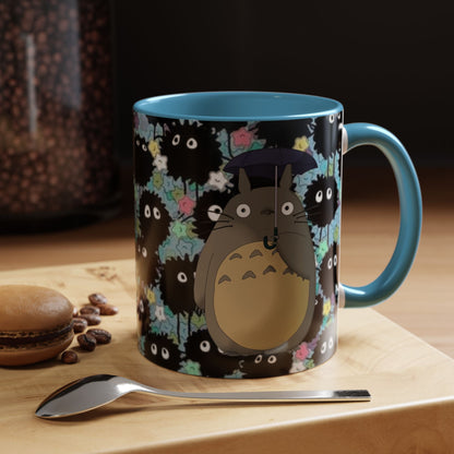 Totoro & Soot Sprites Accent Mug – Studio Ghibli Color Handle Cup – 11oz & 15oz Ceramic Anime Gift