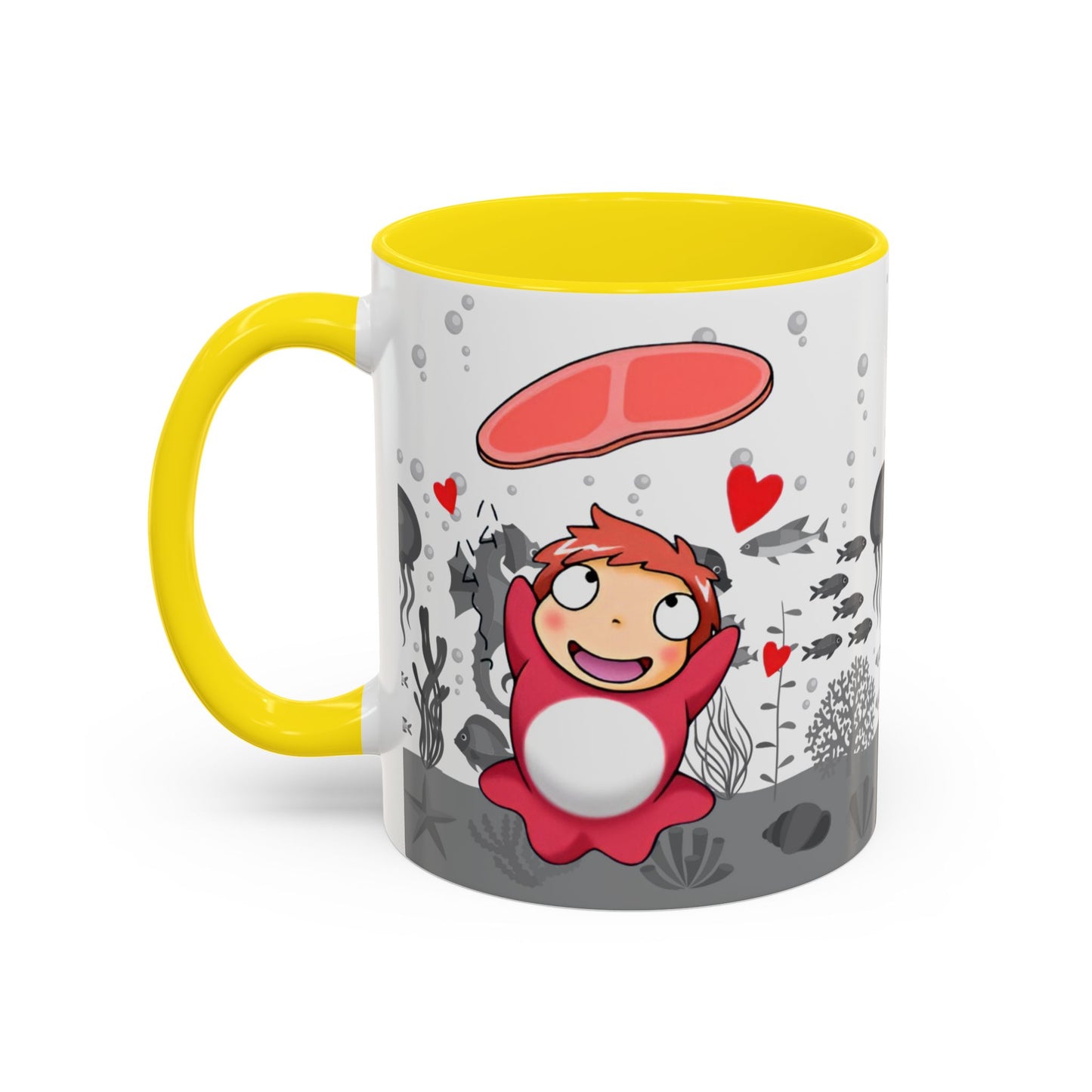 Ponyo Ham Accent Handle Mug – Studio Ghibli Coffee Cup – 11oz & 15oz Anime Gift for Fans