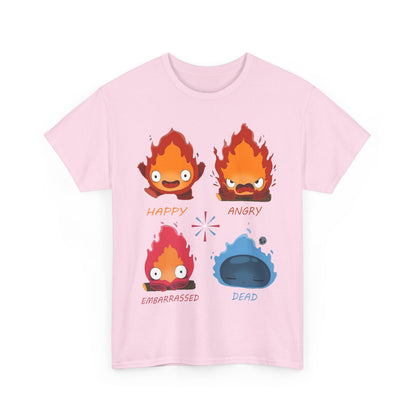 Calcifer Funny Faces T-Shirt – 100% Cotton Howl’s Moving Castle Tee for Studio Ghibli Fans