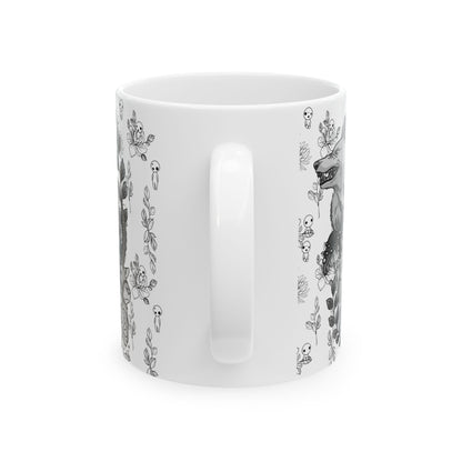 Princess Mononoke Black and White Mug – Studio Ghibli Ceramic Coffee Cup – 11oz & 15oz Anime Gift for Ghibli Fans