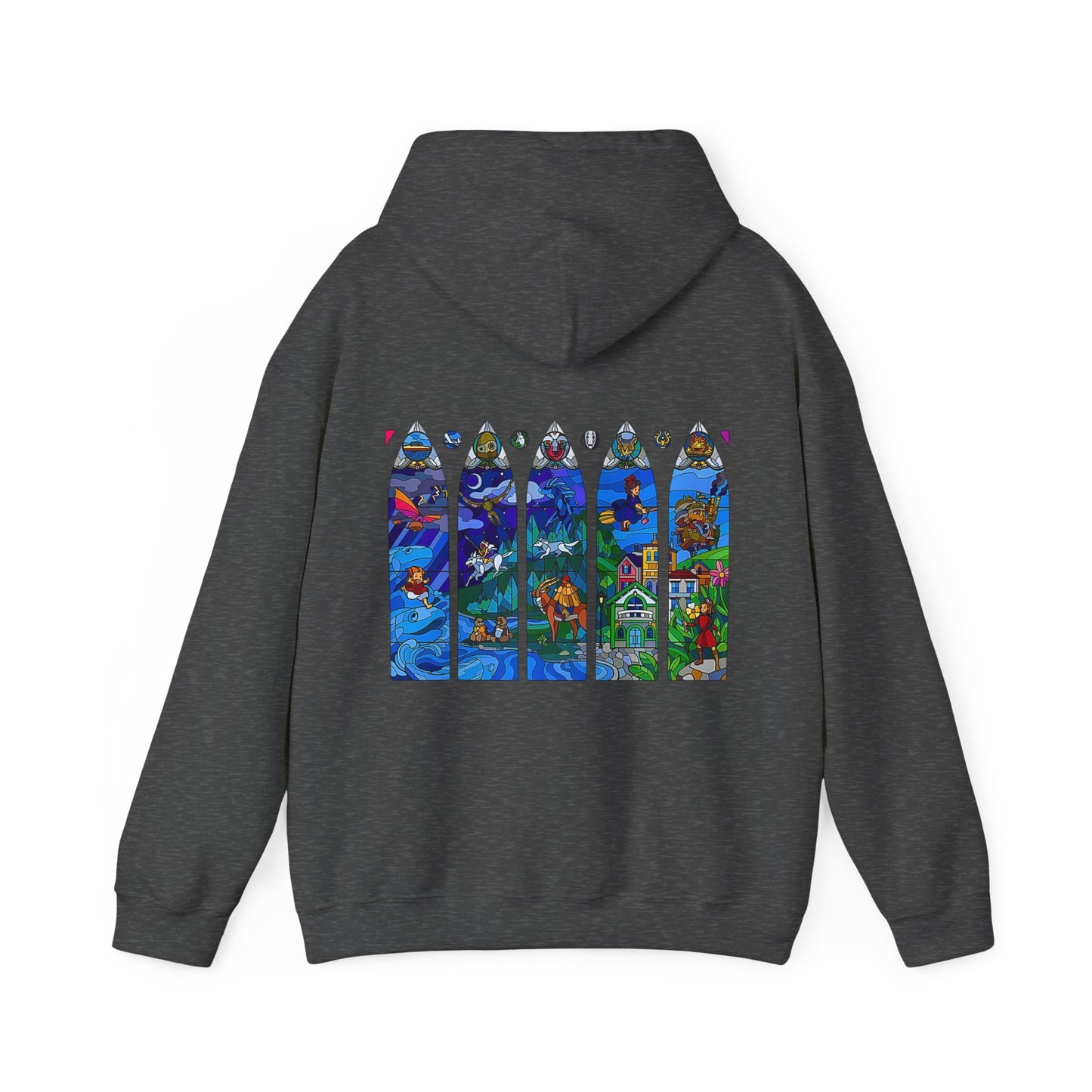 Studio Ghibli Stained Glass Back Print Hoodie – 100% Cotton Anime Hoodie with Vitral-Inspired Design