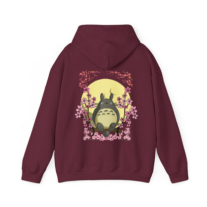 Totoro Sakura Moon Back Print Hoodie – 100% Cotton Studio Ghibli-Inspired Cherry Blossom Pullover