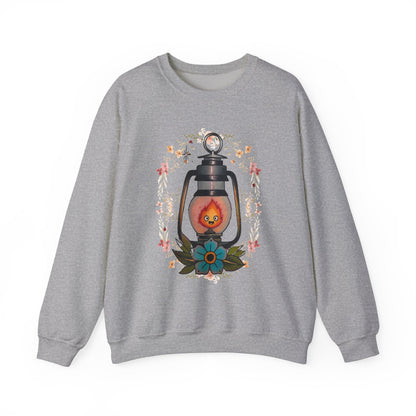 Calcifer Lamp Flowers Sweatshirt – Cozy 100% Cotton Howl’s Moving Castle Anime Pullover