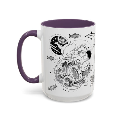 Ponyo World Sea Accent Mug – Studio Ghibli Color Handle Cup 11oz & 15oz – Ocean Anime Coffee Gift