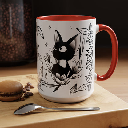Jiji Cat Studio Ghibli Mug – 11oz & 15oz Accent Handle Coffee Cup – Cute Kiki’s Delivery Service Gift