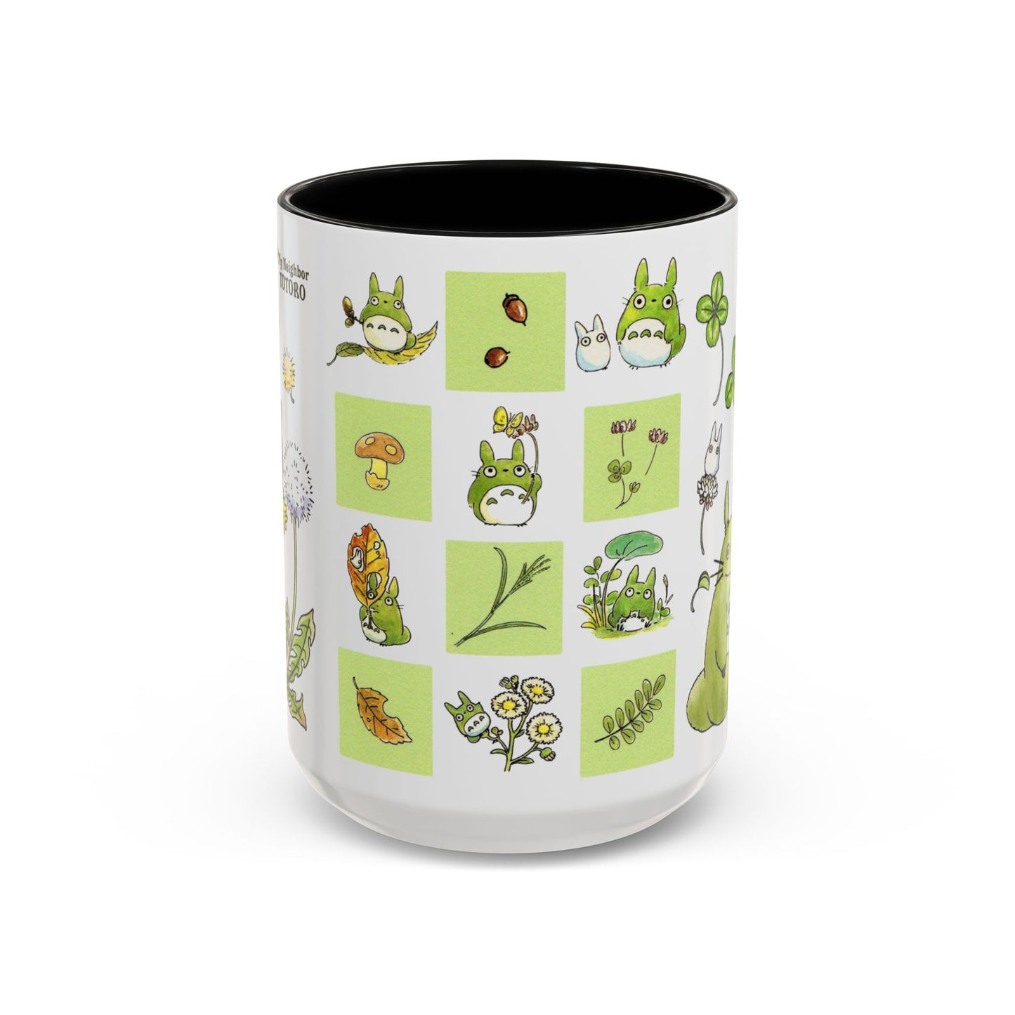 Totoro Green Accent Mug – Studio Ghibli Color Handle Coffee Cup – 11oz & 15oz Ceramic Gift for Anime Fans