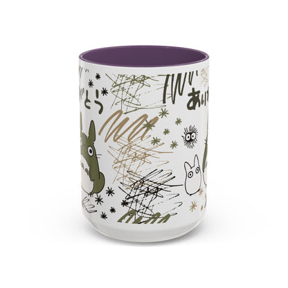 Totoro Sketch Accent Mug – Studio Ghibli Coffee Cup with Colored Handle – 11oz & 15oz Cute Anime Mug