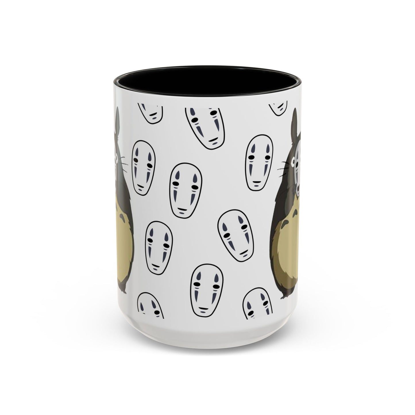 Totoro No Face Mask Accent Mug – Studio Ghibli Color Handle Cup 11oz & 15oz – Cute Anime Crossover Coffee Gift