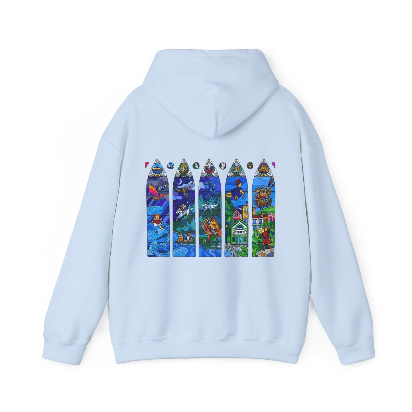 Studio Ghibli Stained Glass Back Print Hoodie – 100% Cotton Anime Hoodie with Vitral-Inspired Design