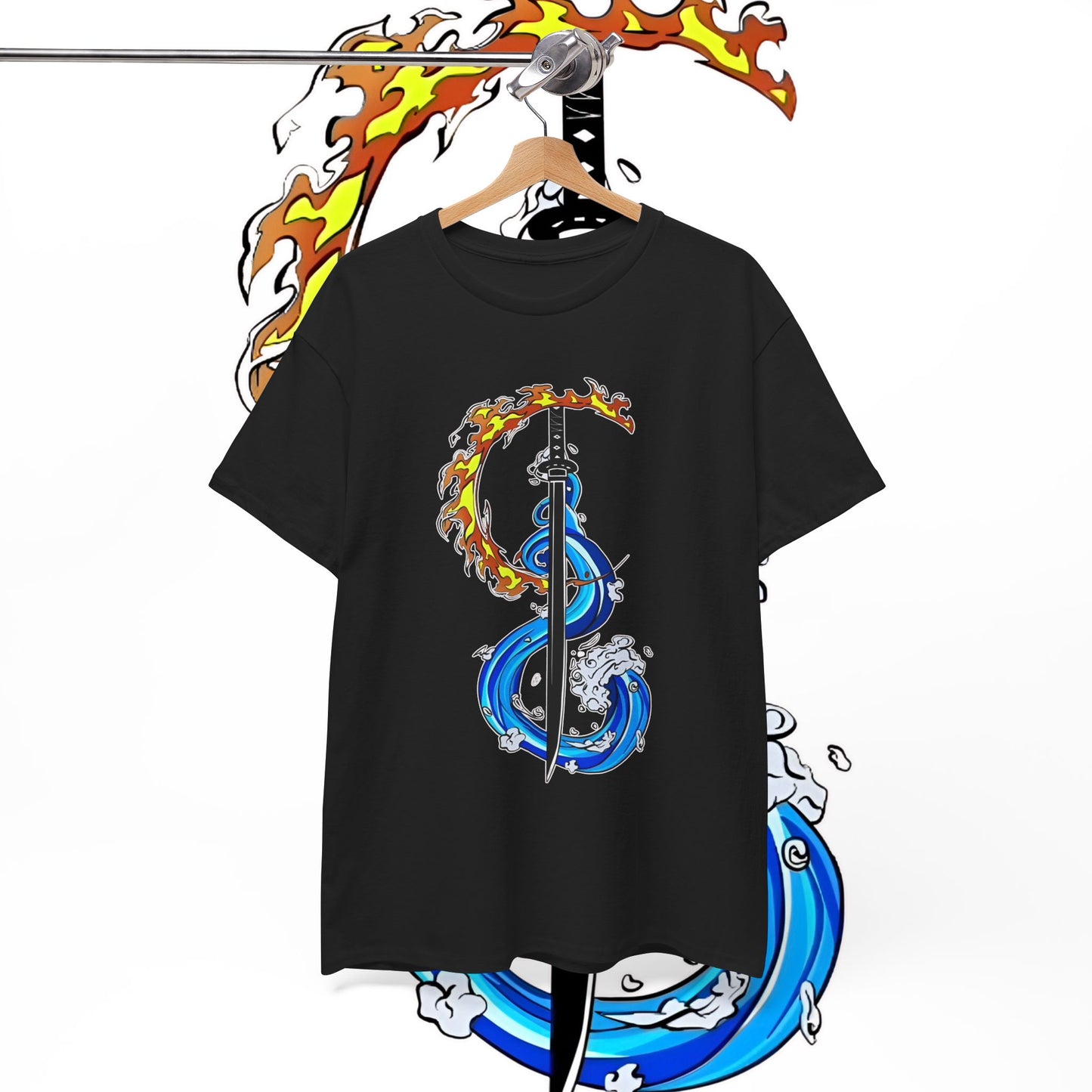 Demon Slayer Tanjiro Fire & Water Sword Style T-Shirt | 100% Cotton Anime Tee