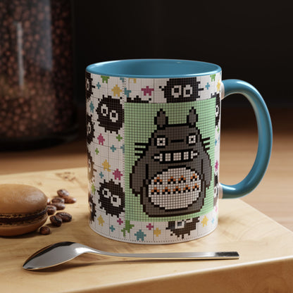 My Neighbor Totoro Pixel Accent Mug – Retro Ghibli Color Handle Cup 11oz & 15oz – Cute Anime Coffee Gift