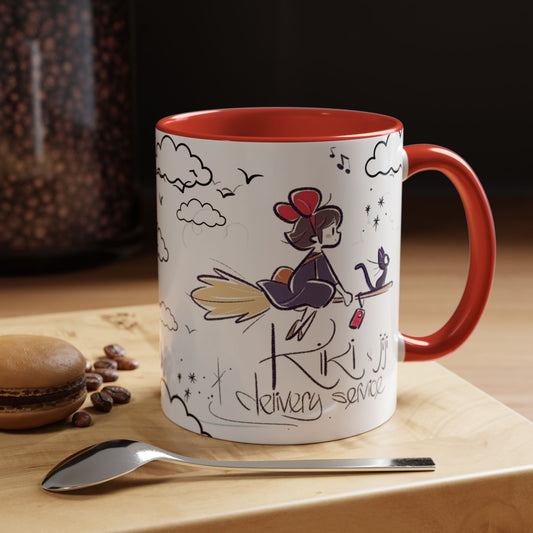 Kiki's Delivery Service Sketch Accent Mug – Studio Ghibli Ceramic Cup – 11oz & 15oz Anime Gift