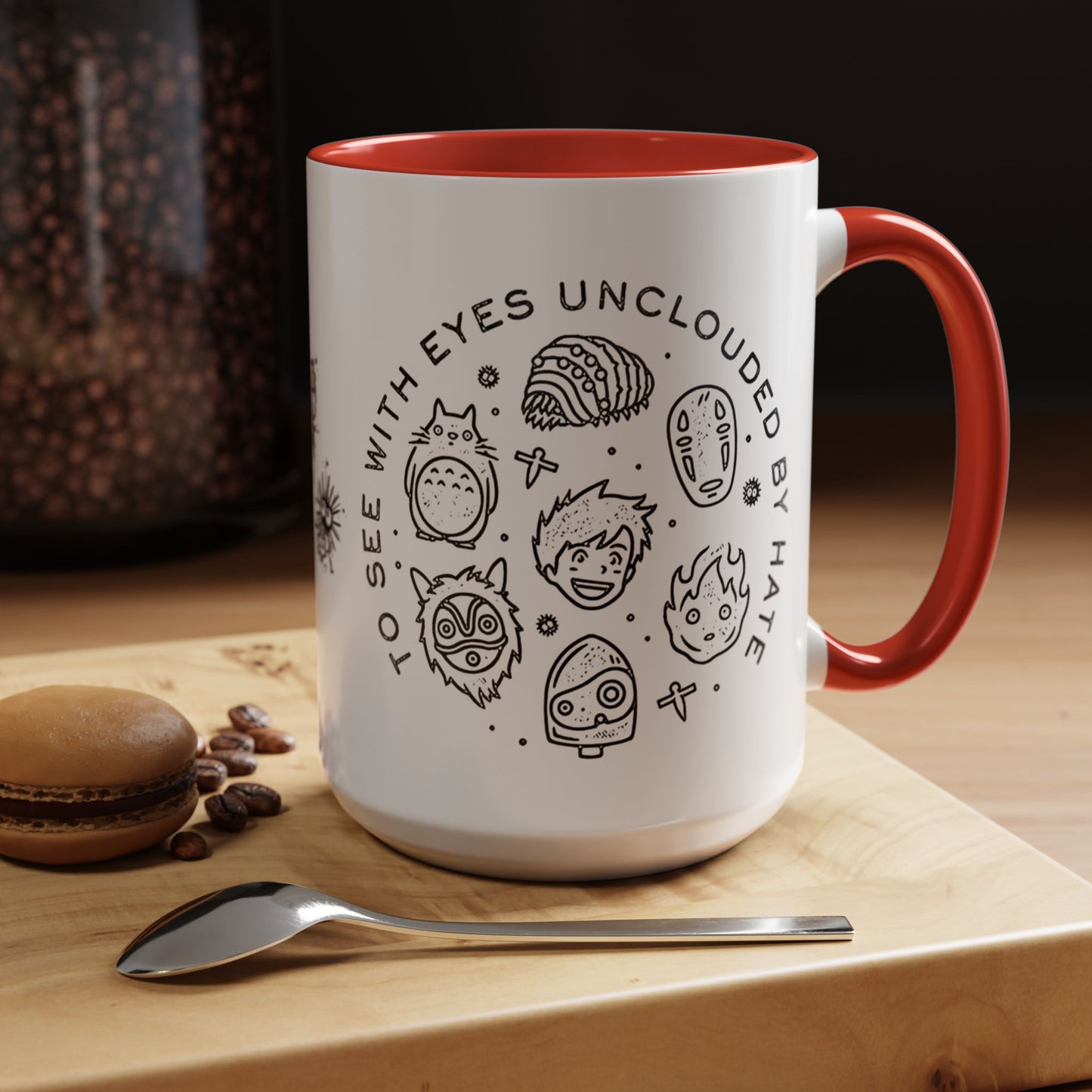 Universe Ghibli Accent Mug – Color Handle Anime Coffee Cup – 11oz & 15oz Studio Ghibli Ceramic Mug Gift