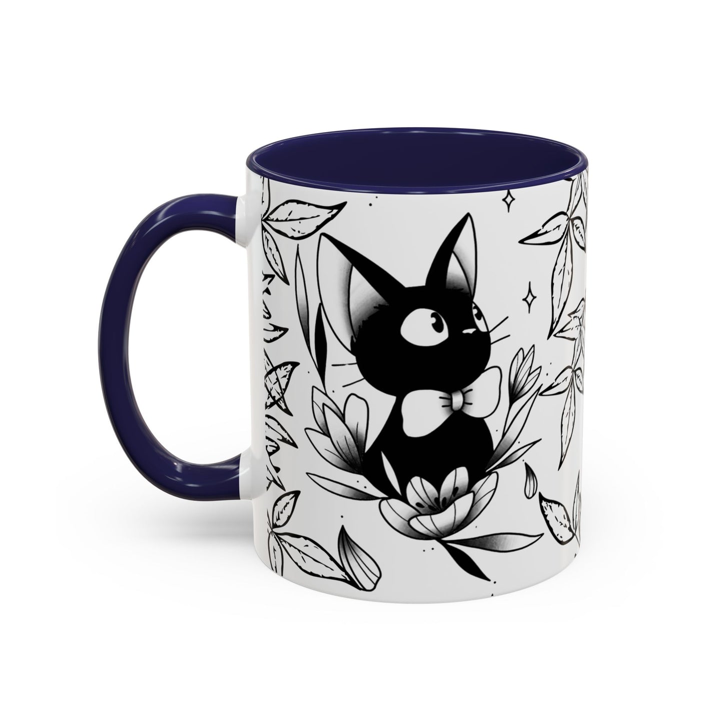 Jiji Cat Studio Ghibli Mug – 11oz & 15oz Accent Handle Coffee Cup – Cute Kiki’s Delivery Service Gift