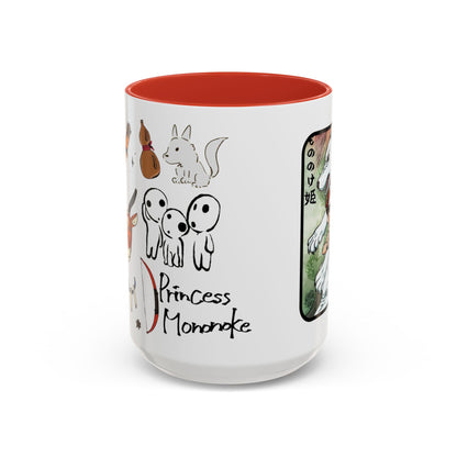 Princess Mononoke Accent Mug – Ghibli Collage Color Handle Cup 11oz & 15oz – Fantasy Anime Gift with San & Kodama