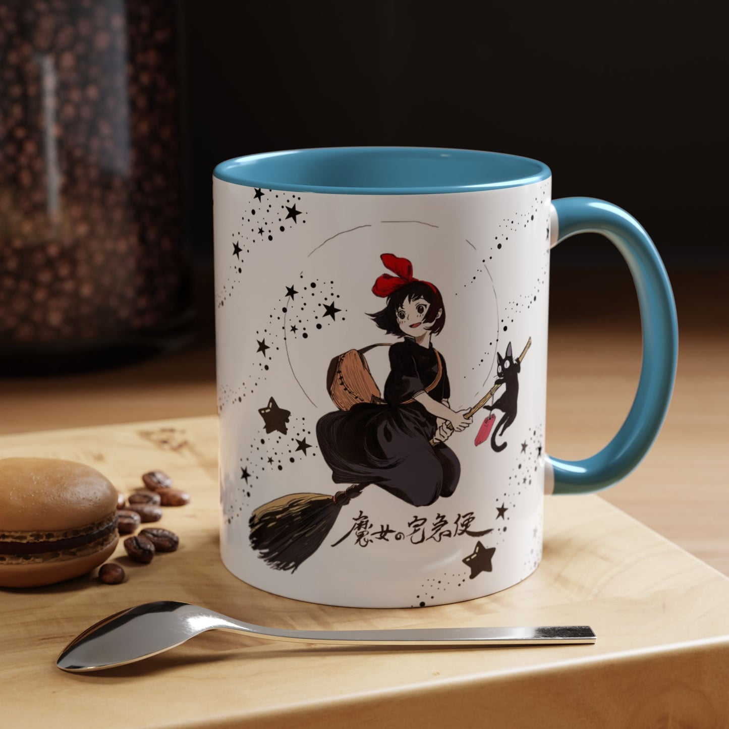 Kiki’s Delivery Service Accent Mug – 11oz & 15oz Ceramic Cup with Colored Handle – Studio Ghibli Anime Gift