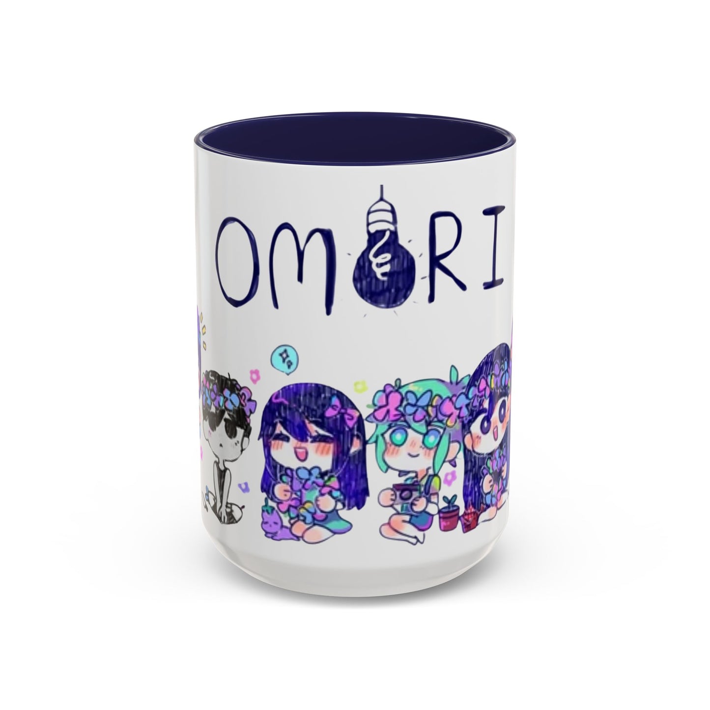Family Omori Accent Handle Mug – 11oz & 15oz Color Handle Ceramic Cup – Cute Indie Game Gift for Omori Fans