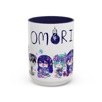 Family Omori Accent Handle Mug – 11oz & 15oz Color Handle Ceramic Cup – Cute Indie Game Gift for Omori Fans
