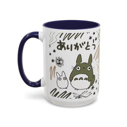 Totoro Sketch Accent Mug – Studio Ghibli Coffee Cup with Colored Handle – 11oz & 15oz Cute Anime Mug