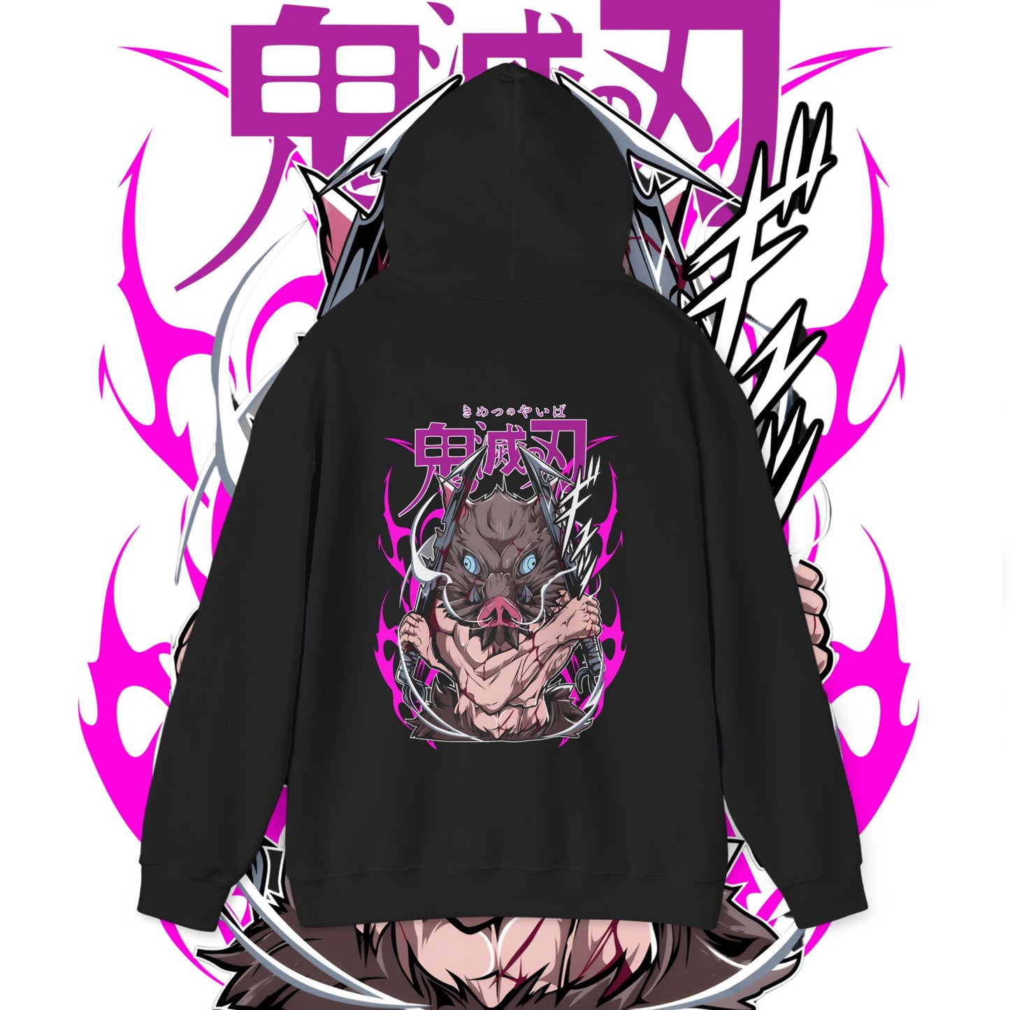 Inosuke Hashibira Demon Slayer Boar Back Print Hoodie | 100% Cotton Anime Hoodie