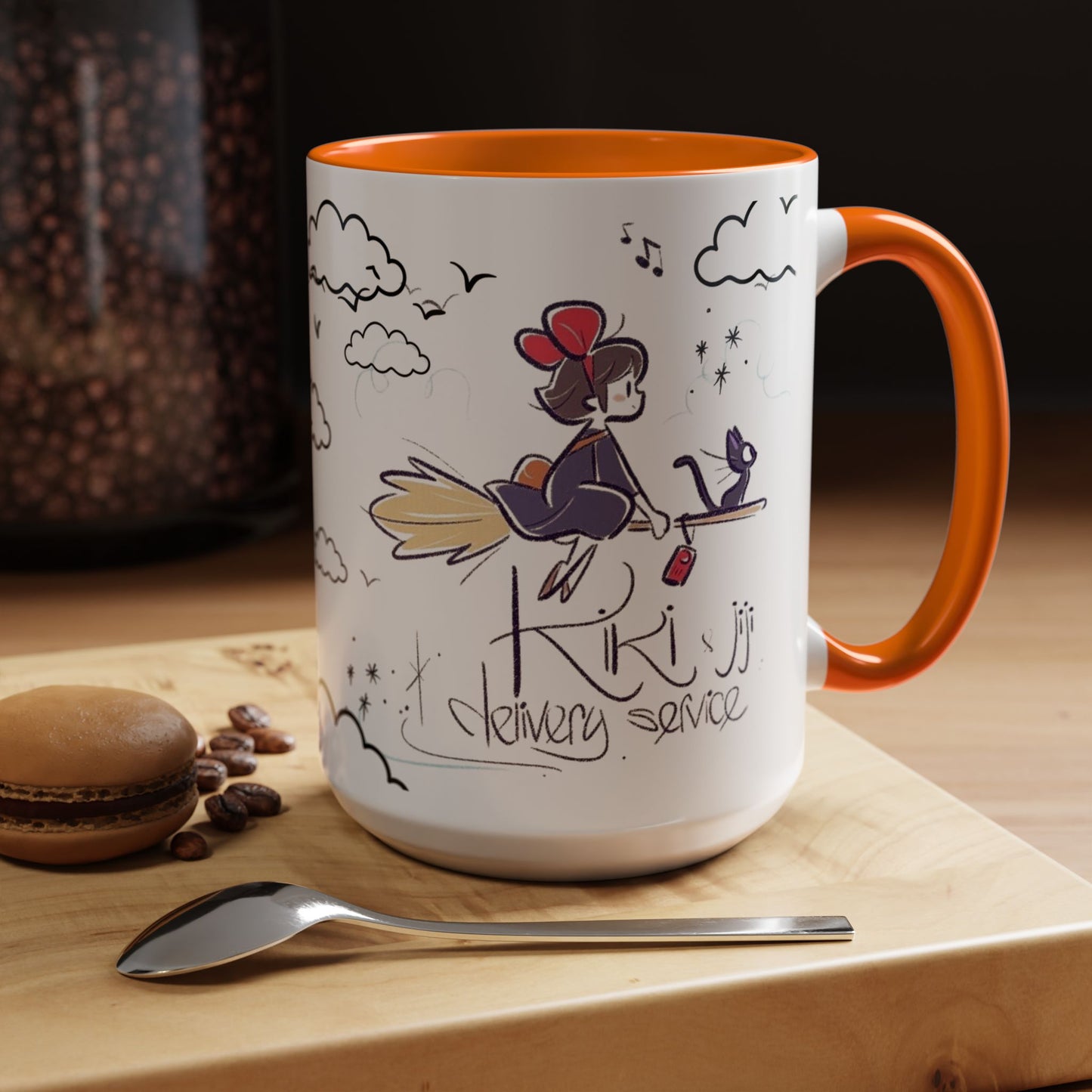 Kiki's Delivery Service Sketch Accent Mug – Studio Ghibli Ceramic Cup – 11oz & 15oz Anime Gift