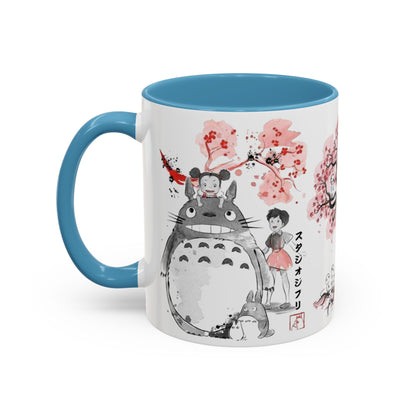 Totoro Sakura Forest Accent Mug – Color Handle Anime Cup 11oz & 15oz – Studio Ghibli Aesthetic Gift