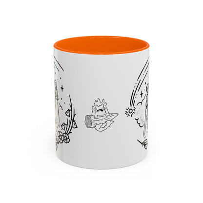 Calcifer Accent Mug – Howl’s Moving Castle Cup with Colored Handle – Studio Ghibli Gift 11oz & 15oz