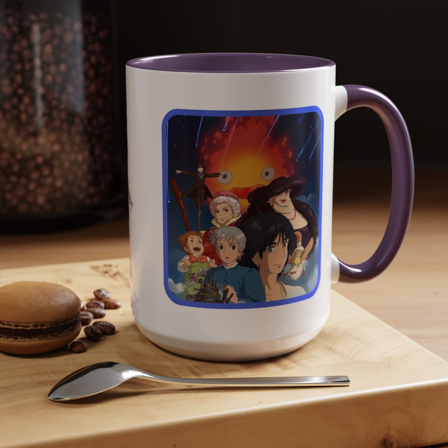 Howl’s Moving Castle Accent Mug – Ghibli Collage Color Handle Cup 11oz & 15oz – Anime Coffee Mug Featuring Howl & Calcifer