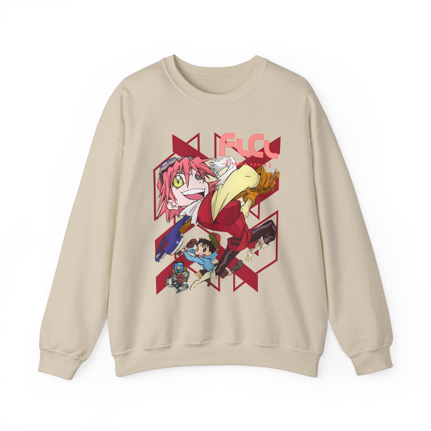 FLCL Sweatshirt – 100% Cotton Gildan 18000 | Fooly Cooly Retro Anime Pullover for True Fans