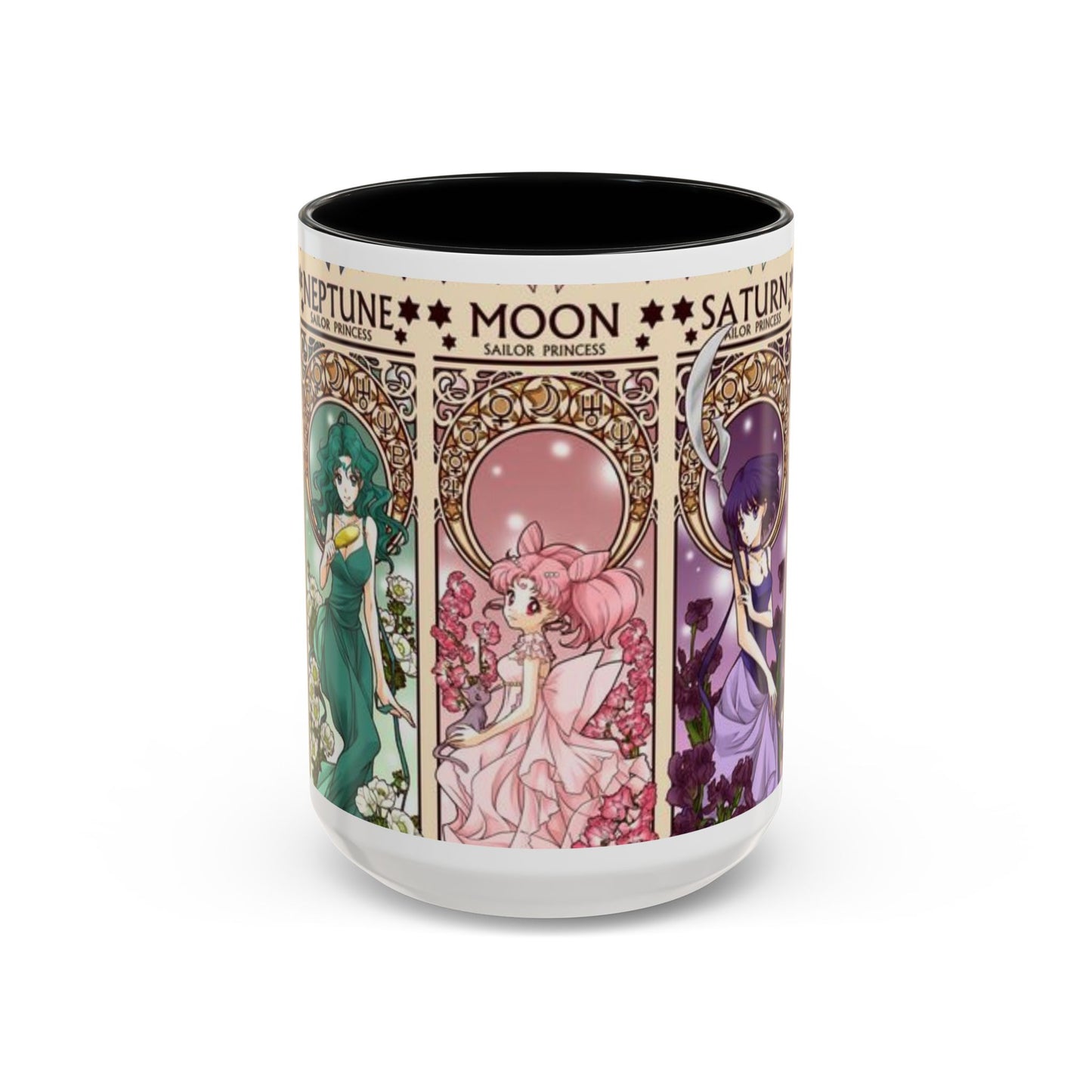 Sailor Moon Outer Guardians Accent Mug – Uranus Neptune Pluto Saturn – Color Handle Anime Cup 11oz 15oz