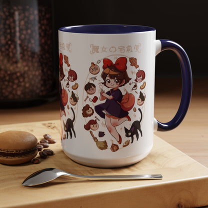 Kiki’s Delivery Service Accent Mug – Stained Glass Anime Cup 11oz & 15oz – Ghibli Inspired Color Handle Mug