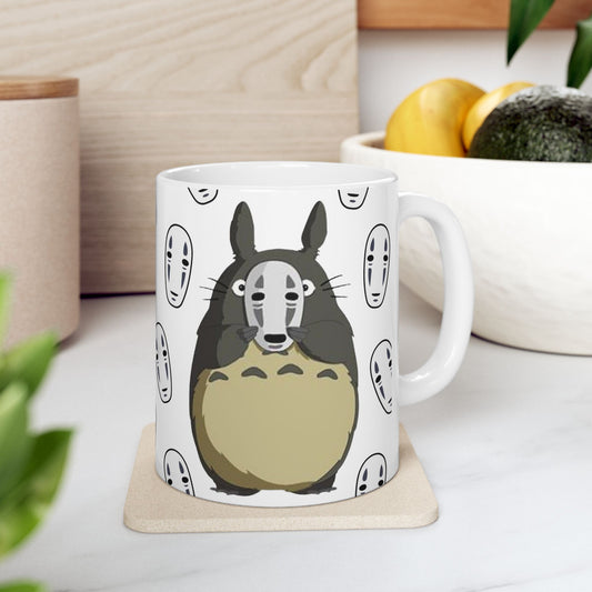 Totoro No Face Mask Mug – Studio Ghibli Crossover Cup 11oz & 15oz – Cute Anime Coffee Gift for Fans