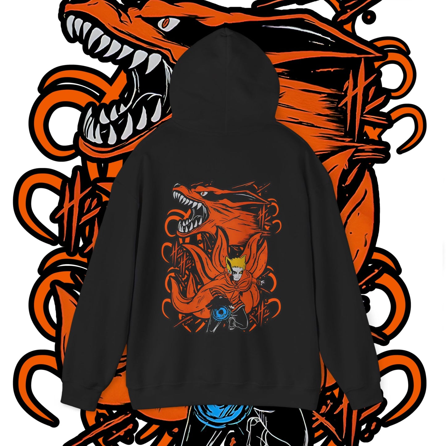 Naruto Uzumaki Kurama Back Print Hoodie 100% Cotton Anime Apparel