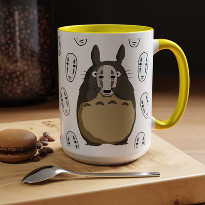 Totoro No Face Mask Accent Mug – Studio Ghibli Color Handle Cup 11oz & 15oz – Cute Anime Crossover Coffee Gift