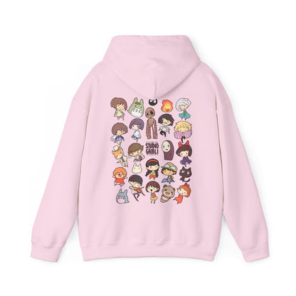 Chibi Studio Ghibli Characters Back Print Hoodie – 100% Cotton Anime Pullover for Ghibli Fans