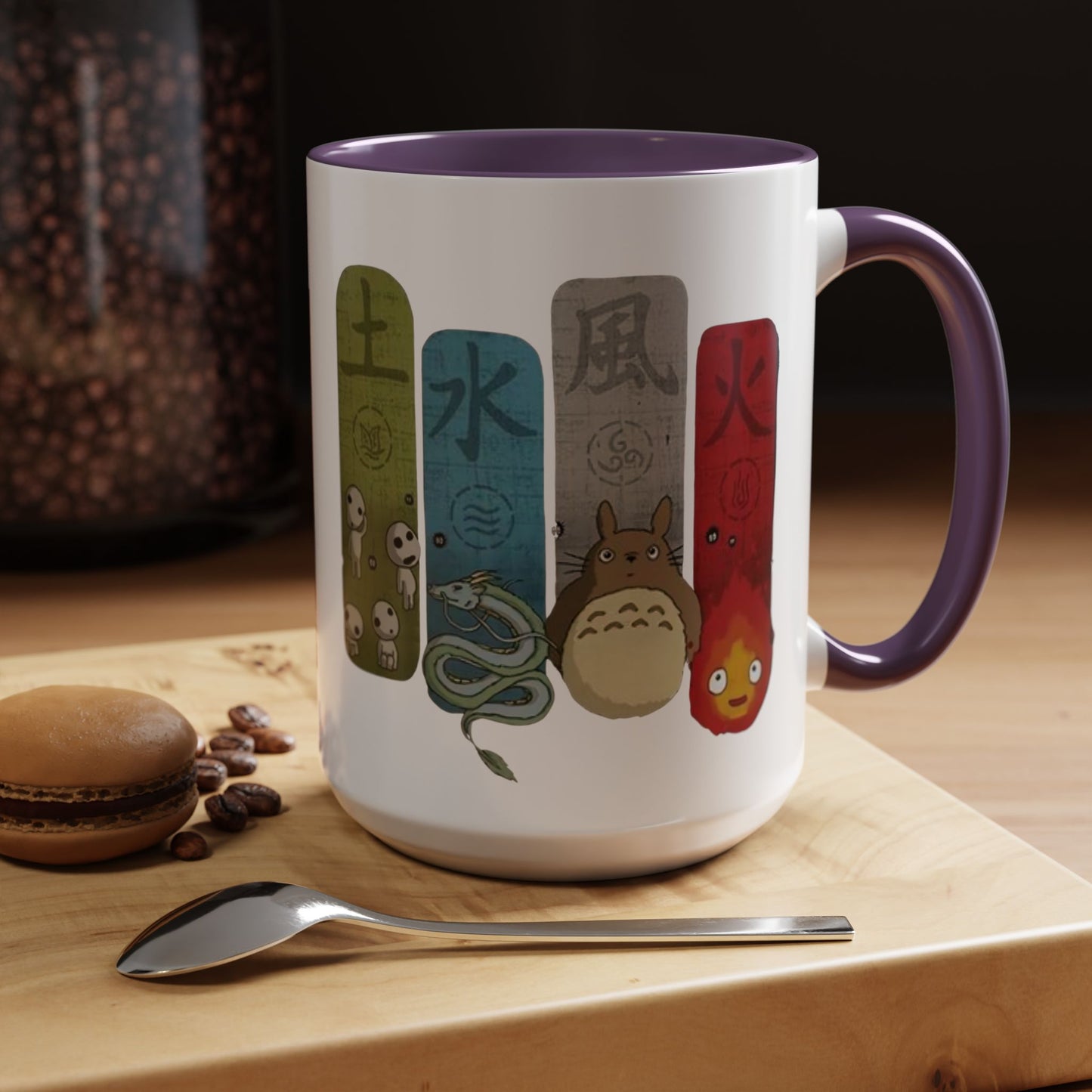 Studio Ghibli Figures Accent Mug – 11oz & 15oz Color Handle Anime Cup – Ghibli Character Coffee Mug for Fans