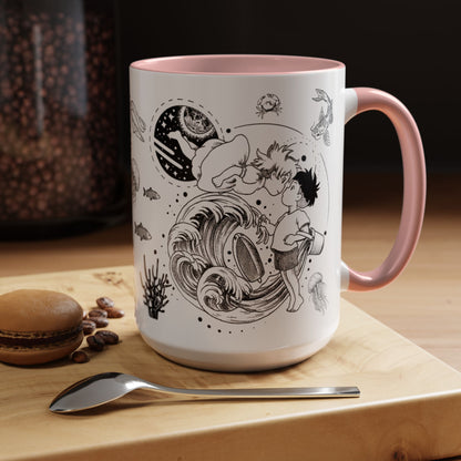 Ponyo World Sea Accent Mug – Studio Ghibli Color Handle Cup 11oz & 15oz – Ocean Anime Coffee Gift