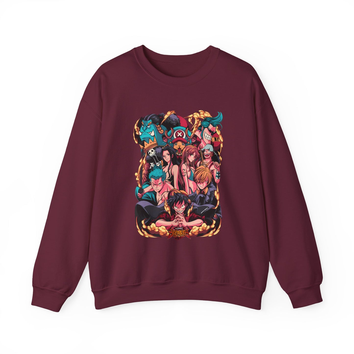 One Piece Characters Sweatshirt – 100% Cotton Anime Pullover Featuring Straw Hat Crew