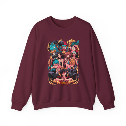 One Piece Characters Sweatshirt – 100% Cotton Anime Pullover Featuring Straw Hat Crew