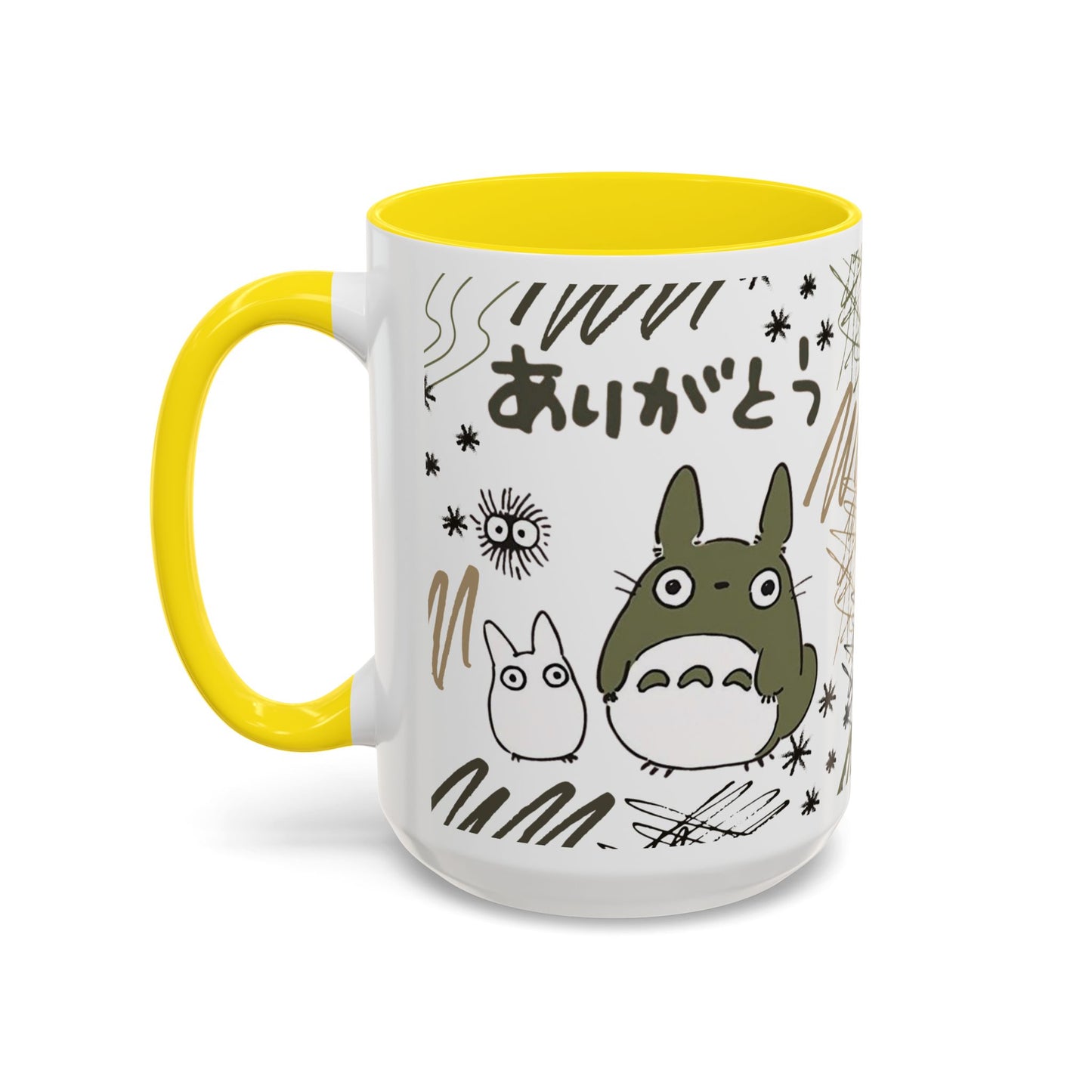Totoro Sketch Accent Mug – Studio Ghibli Coffee Cup with Colored Handle – 11oz & 15oz Cute Anime Mug