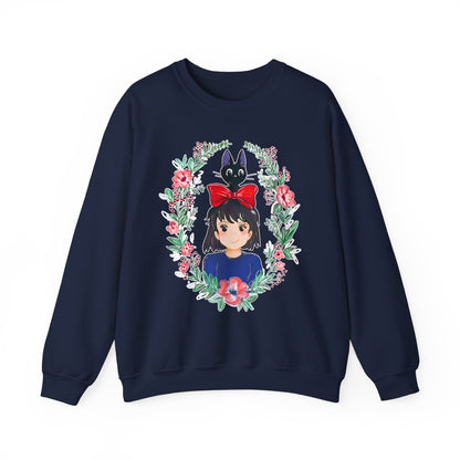 Kiki’s Delivery Service Flowers Sweatshirt – Cozy 100% Cotton Studio Ghibli Pullover for Anime Fans