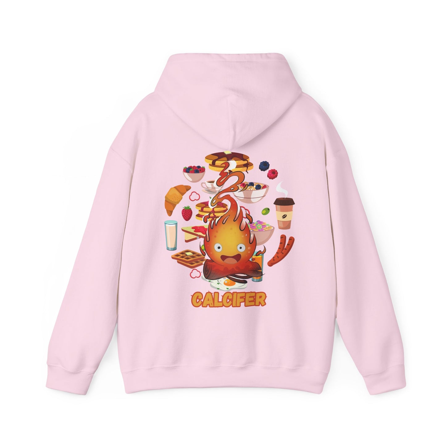 "Calcifer Breakfast Demon Hoodie – 100% Cotton, Studio Ghibli Inspired Back Print Sweatshirt"