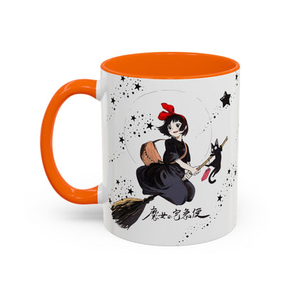 Kiki’s Delivery Service Accent Mug – 11oz & 15oz Ceramic Cup with Colored Handle – Studio Ghibli Anime Gift