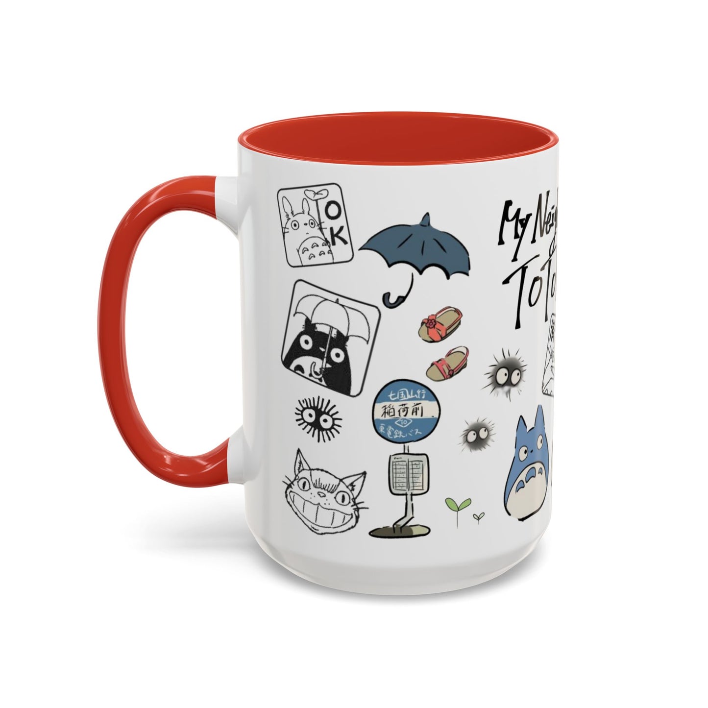 My Neighbor Totoro Accent Mug – Ghibli Collage Color Handle Cup 11oz & 15oz – Cute Anime Coffee Mug Gift