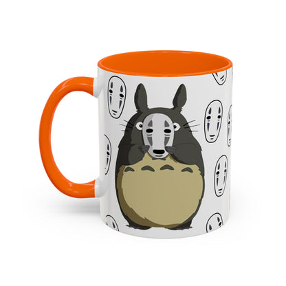 Totoro No Face Mask Accent Mug – Studio Ghibli Color Handle Cup 11oz & 15oz – Cute Anime Crossover Coffee Gift