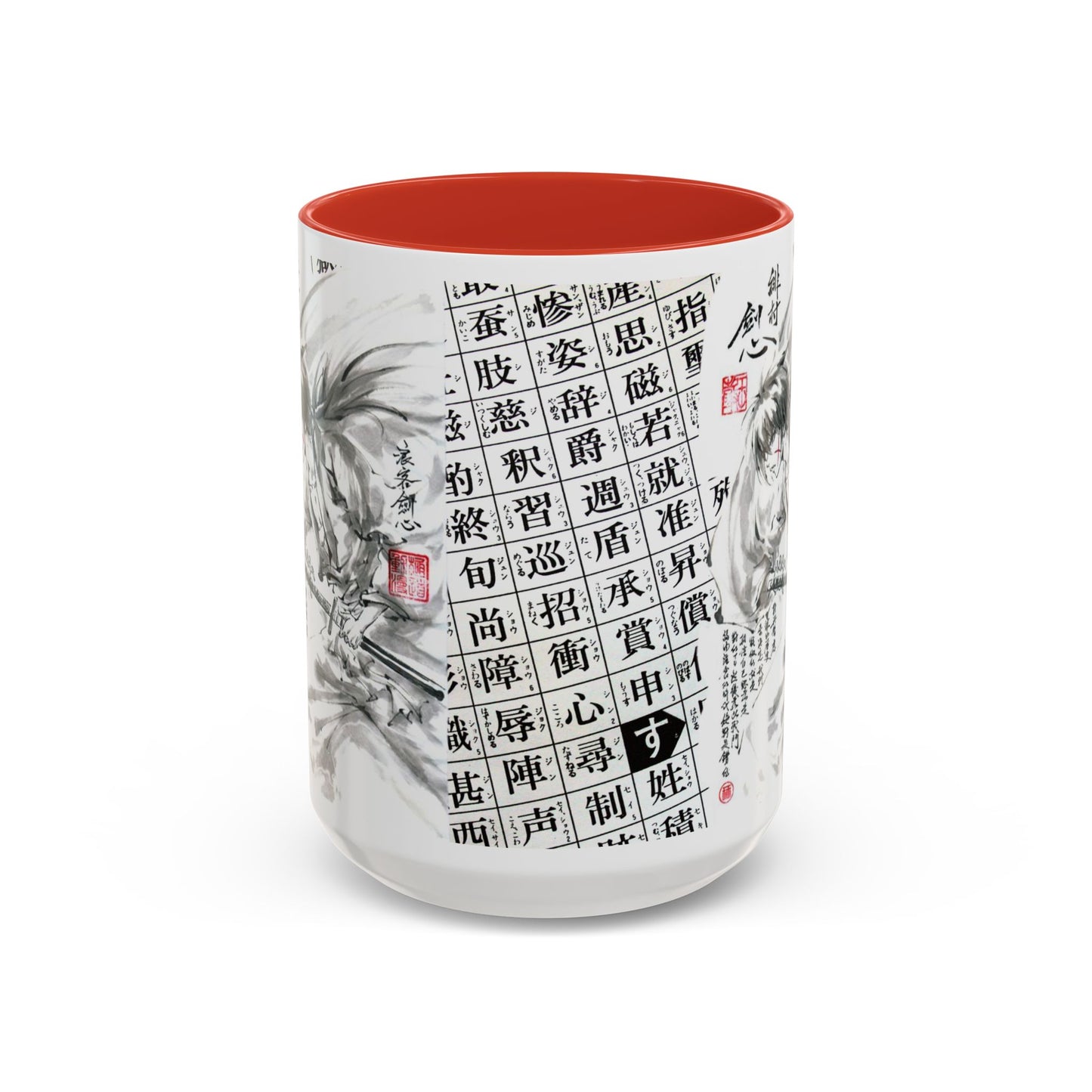 Rurouni Kenshin Kanji Accent Mug – Samurai Anime Color Handle Cup 11oz & 15oz – Japanese Sword Art Gift