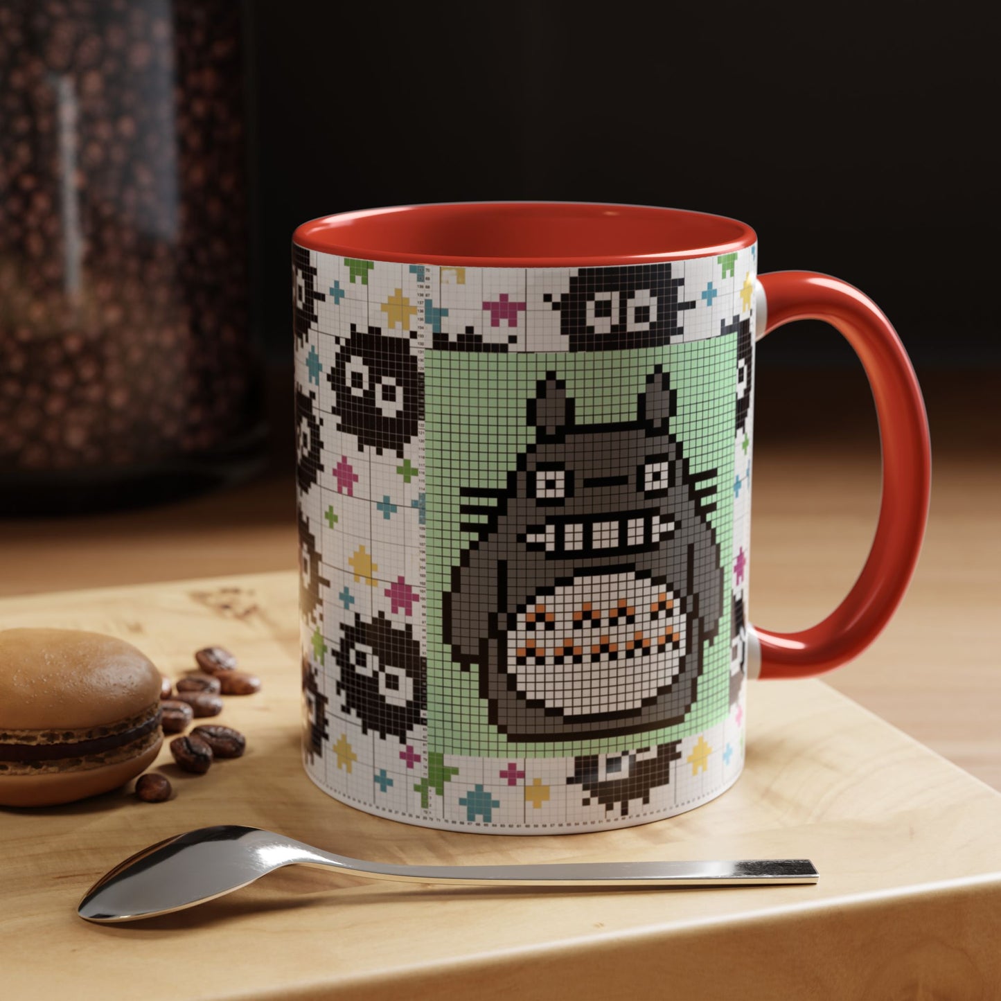 My Neighbor Totoro Pixel Accent Mug – Retro Ghibli Color Handle Cup 11oz & 15oz – Cute Anime Coffee Gift