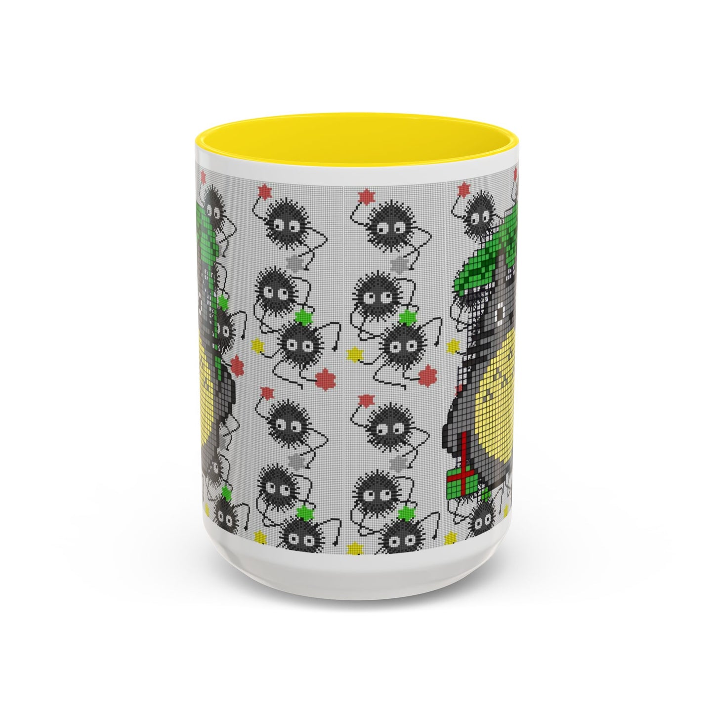 Totoro & Soot Sprites Accent Mug – Color Handle Studio Ghibli Cup – 11oz & 15oz Ceramic Anime Coffee Gift