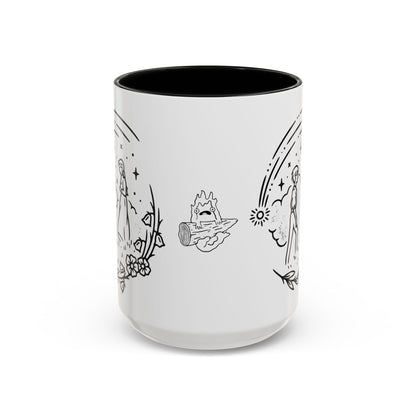 Calcifer Accent Mug – Howl’s Moving Castle Cup with Colored Handle – Studio Ghibli Gift 11oz & 15oz