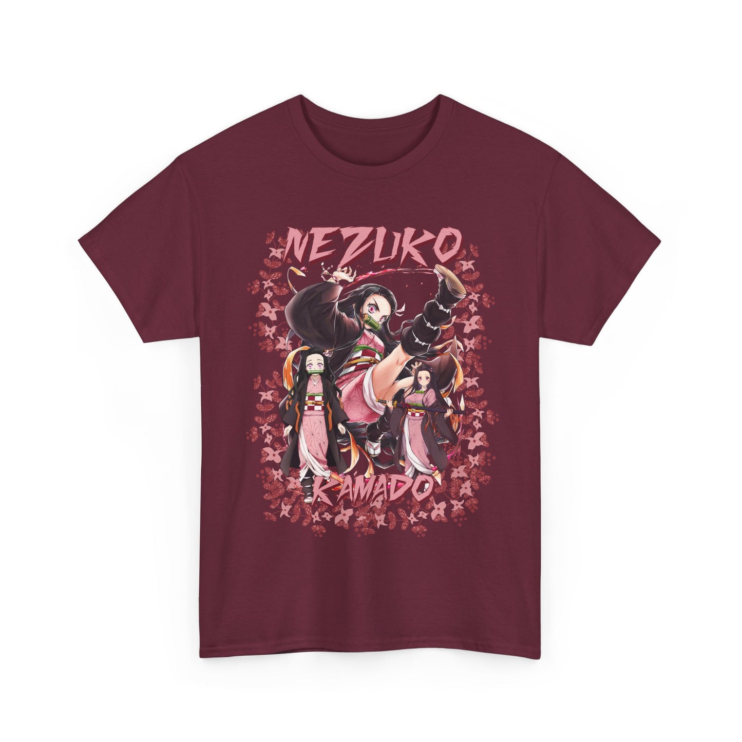 Nezuko Kamado Pink Flowers T-Shirt – 100% Cotton Demon Slayer Anime Tee